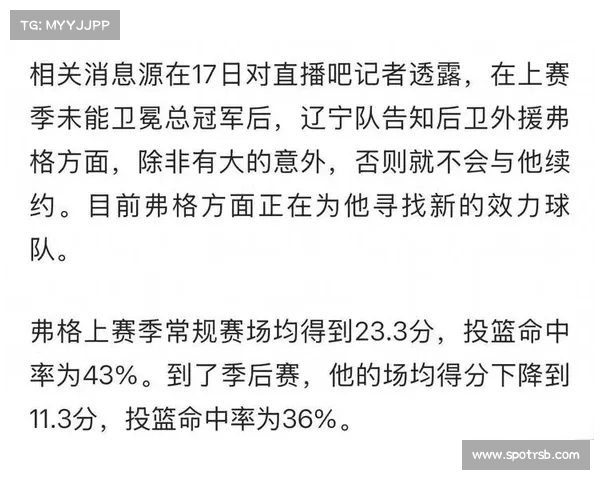 辽篮告别功勋外援弗格 CBA休赛期格局变动引发广泛关注 辽篮告别功勋外援弗格 CBA休赛期格局变动引发广泛关注